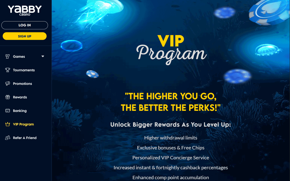 The Yabby Casino VIP lounge